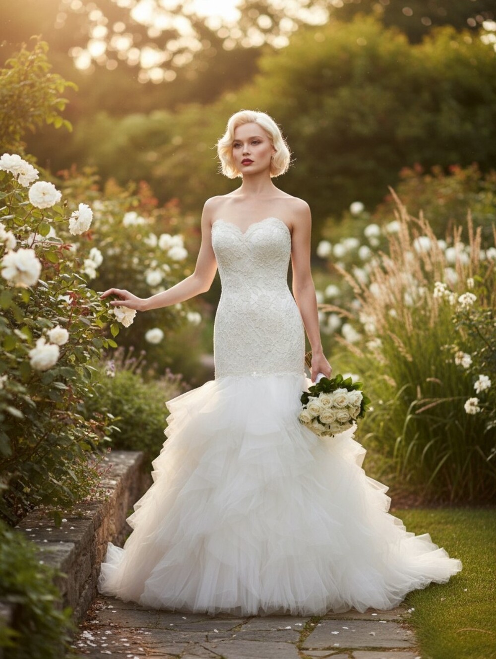 Kelly Chase Ruffled Mermaid Gown - off-white - Size 8